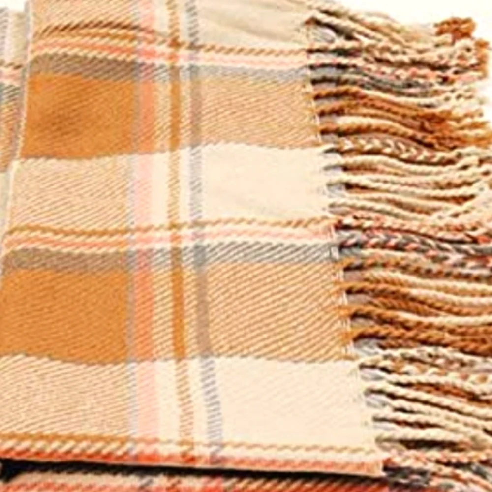 Wander Agio Large Grid Orange and Beige Plaid Scarf